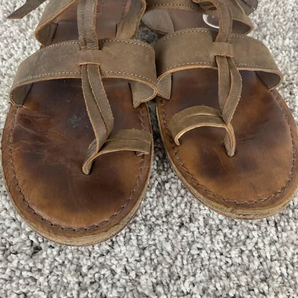 Free People X faryl robin Sandals Womens Size 10 Brown Leather Strappy Toe Loop - Picture 8 of 11